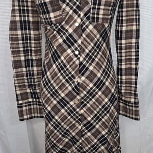 Zara Brown Plaid Long Sleeve Dress